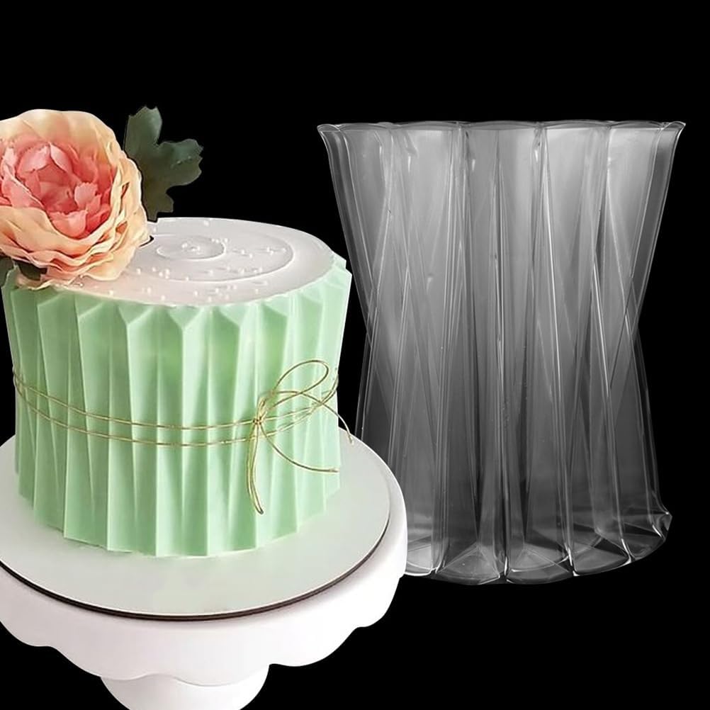 TEHAUX 27.5 Inch Transparent Silicone Cake Collar Mold Irregular Origami 3D Design Fondant and Mousse Cake Edge Decorating Tool for Baking