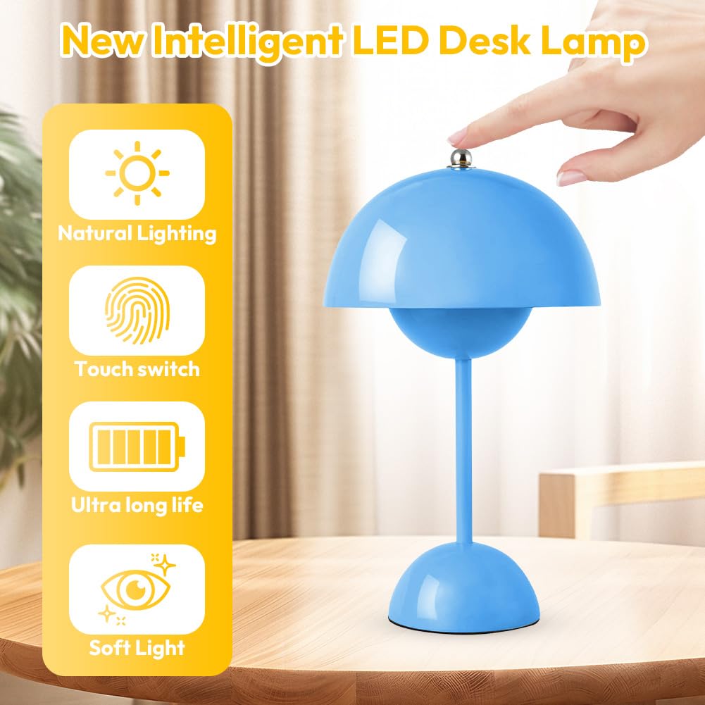 Lampada da tavolo a fungo senza fili, lampada da scrivania ricaricabile Lampada da tavolo a fungo senza fili, lampada da scrivania ricaricabile