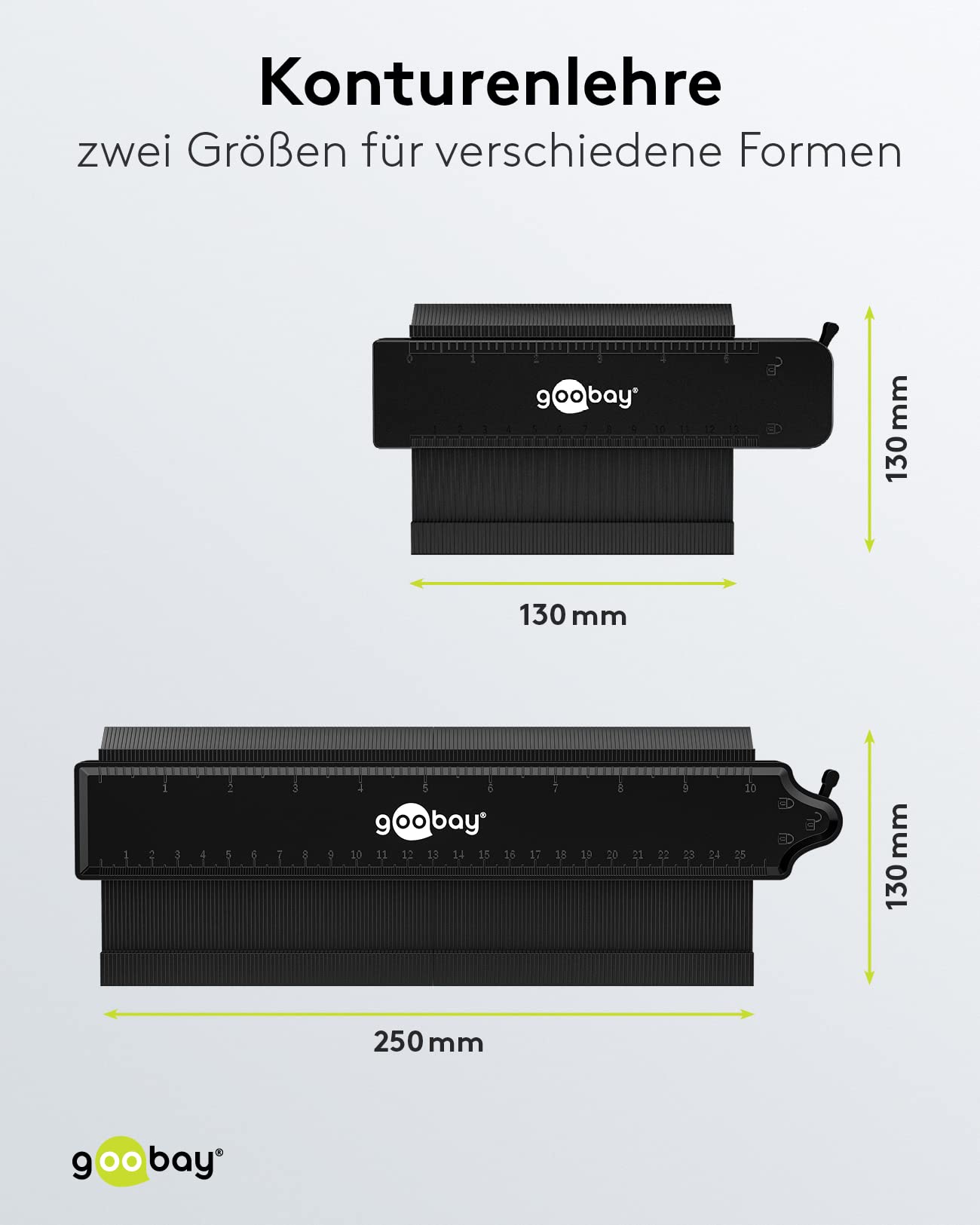 goobay 61668 Lot de 2 jauges de contour avec bloqueur Idéal pour les mesures de contour/de forme précises dans la fabrication/l'atelier ou les applications de loisirs/inoxydables/25 cm et 13 cm