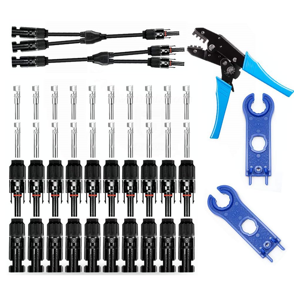 iSunergySolar Panel Crimping Tool,Crimping Tool Kit with 10PCS Connectors and 2PCS Spanner Wrench and 2PCS Y Solar Connectors and Solar Wire Crimping Tool for PV Cable
