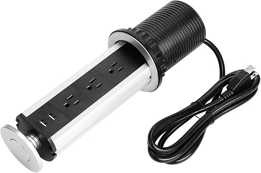 Pop up Outlet for Countertop, Pop up Power Outlet Pop up Sockets for Kitchen Worktops Pop up Outlet with 3 US Plug and 2 USB Ports for Kitchen Countertop Conference Office