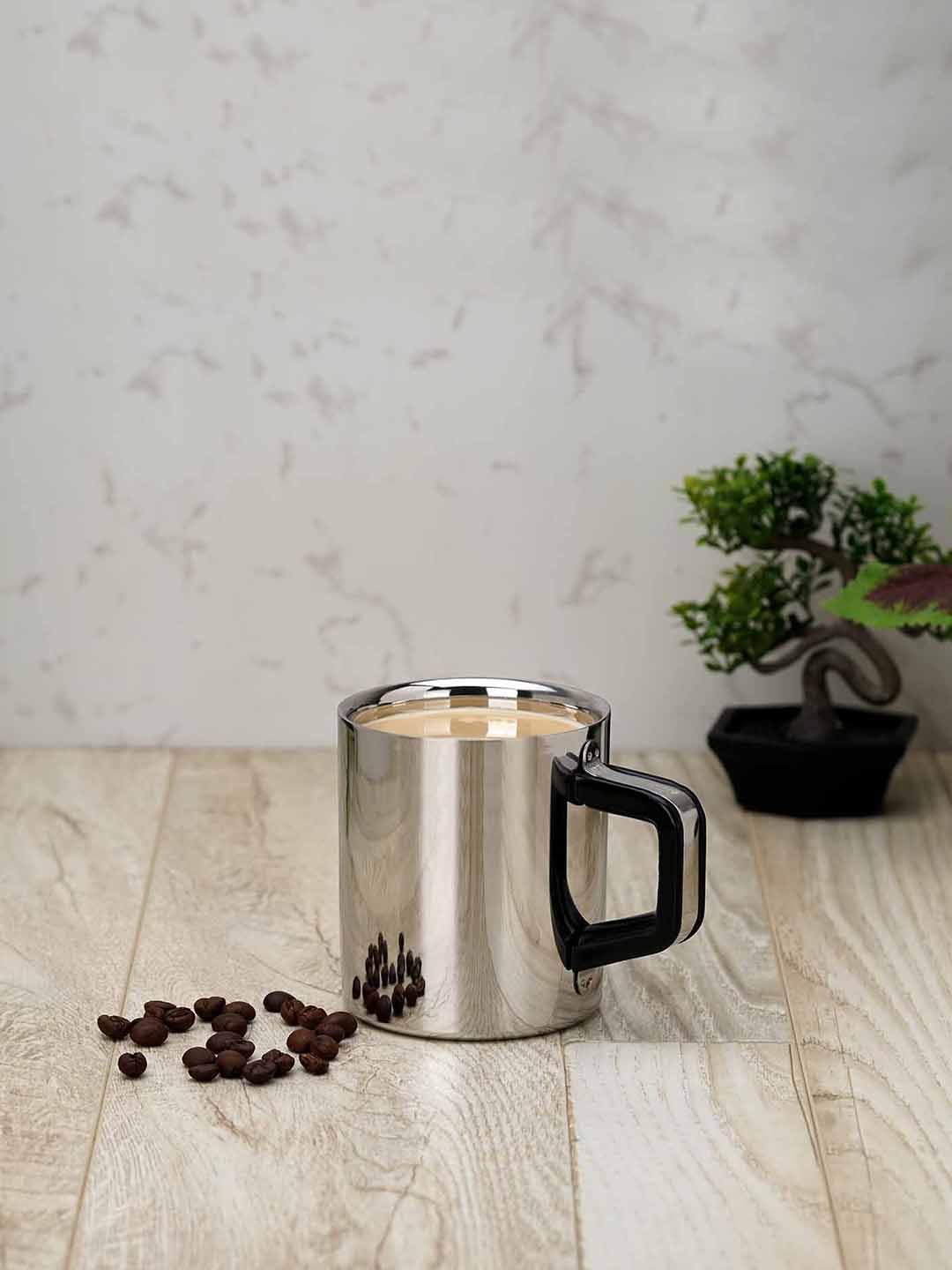 PDDFALCON Stainless Steel Wakeup Bakelight Double Wall Coffee/Tea Mug with Lid, BIS Certified, Jindal Seal & Made in India 280 ml (Silver) (Set of 2) 4
