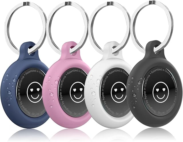 GENREEN 4 Pack AirTag Keyring Holder Compatible for Apple AirTag 2022, Air Tag Holder Case for Apple Tag Keyring, Anti-Scratch Air Tag Accessories Case for Apple Tag,Tracker Black&Blue&Pink&White
