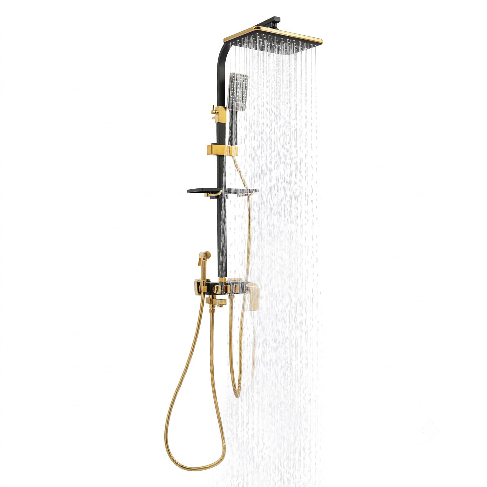 Duschsystem Schwarz Gold, Duschset 4 Sprühköpfe, Regendusche mit Handbrause