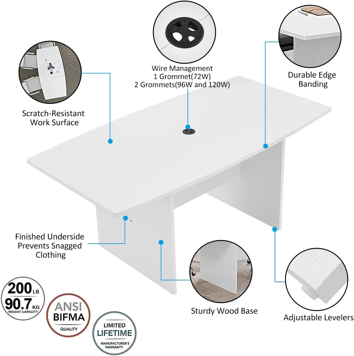 Panana Boat Shaped Conference Room Table with Wood Base in Cherry/White/Black, 68.5" W x 32.1" D,Business Furniture (White) : Office Products