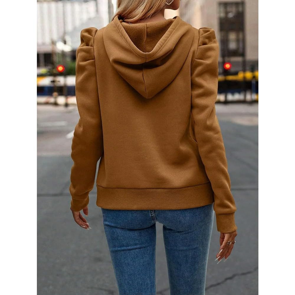 ZBDZSW Damska Elegancka Bluza Z Kapturem Z Bufiastymi Rękawami Jesień/Zima Moda Z Kapturem Jednolity Kolor Długi Rękaw Casual Damska Bluza Z Kapturem