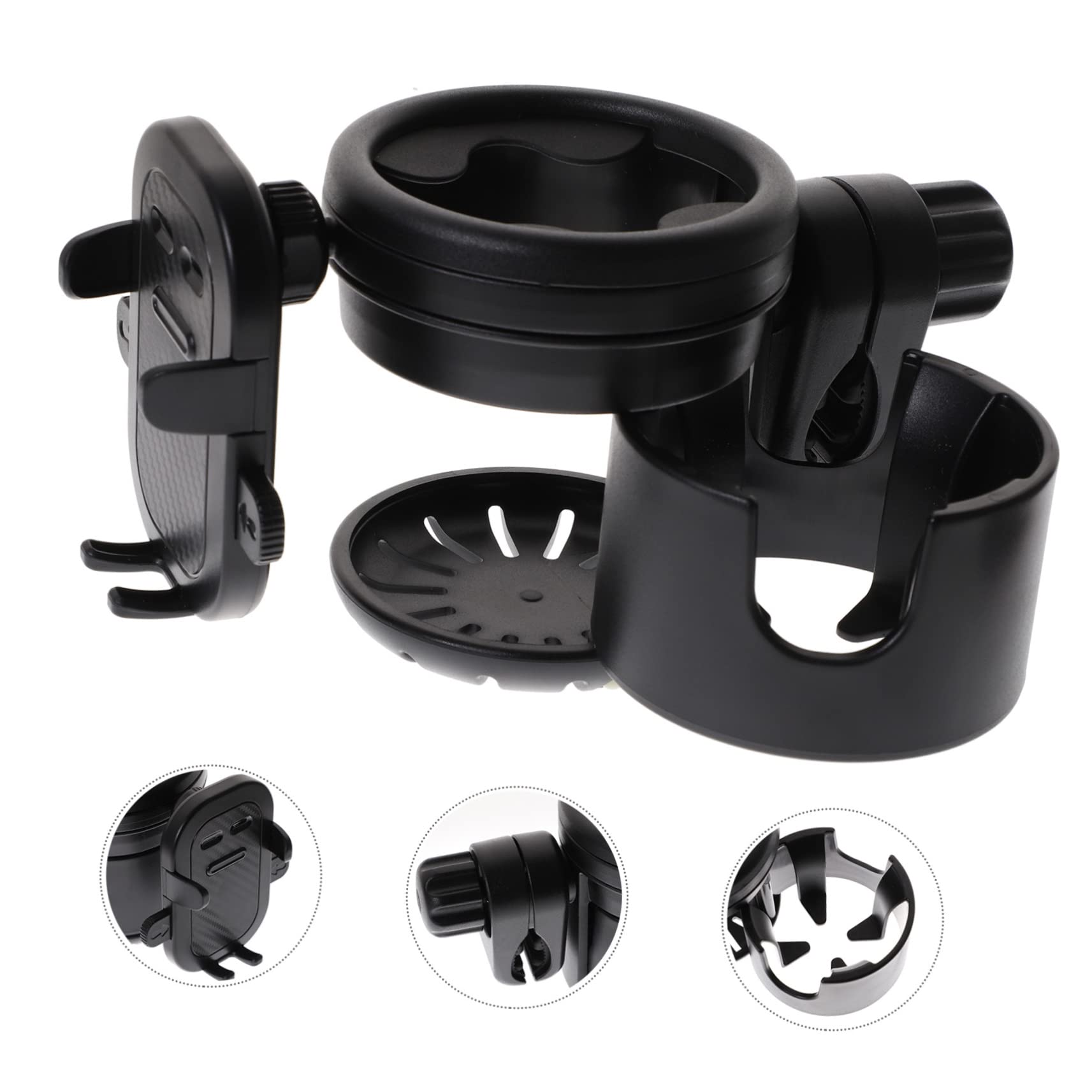HANABASS Portabicchieri per Passeggino con Supporto per Smartphone, Fissaggio Sicuro per Bottiglia o Tazza, Plastico e Metallo, per Scooter e Parco