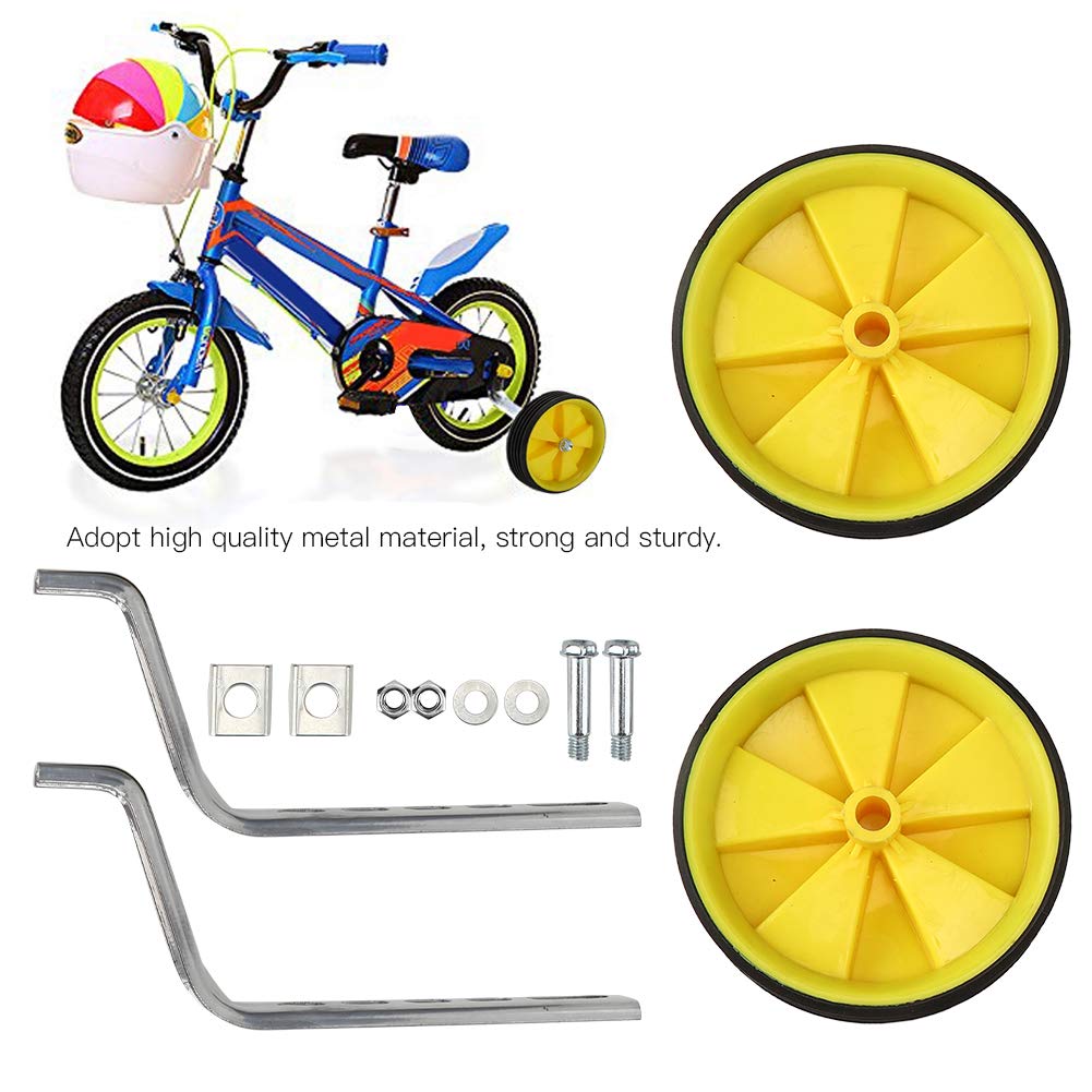 Keenso Ruota ausiliaria per bici universale per bambini, Ruote di supporto per bicicletta per bambini per 12 14 16 18 20 pollici (Gialla)