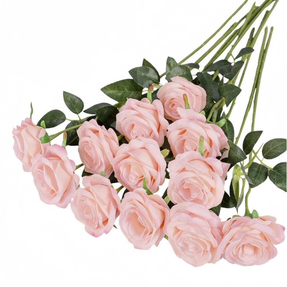 10 Pcs Artificial Roses, Blush Fake Roses Artificial Flowers, with Stems Fake Artificials Blush Rose Silk Flowers, for Home Garden Party Hotel Office Decor