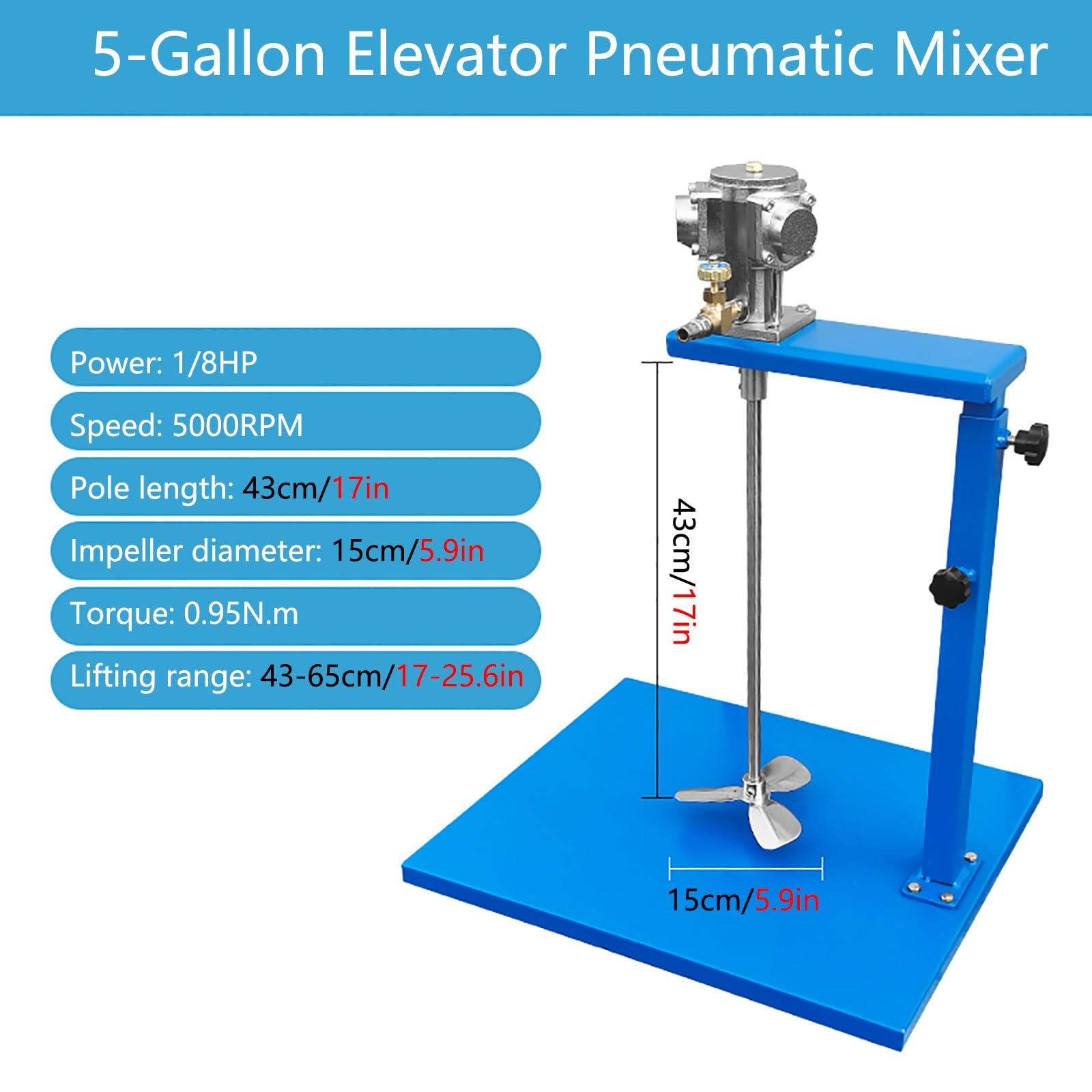 20L Mezclador Neumático, 1/8HP Taladro Mezclador de Pintura de Acero Inoxidable, Altura ajustable, for Materiales Químicos, Pinturas con Soporte
