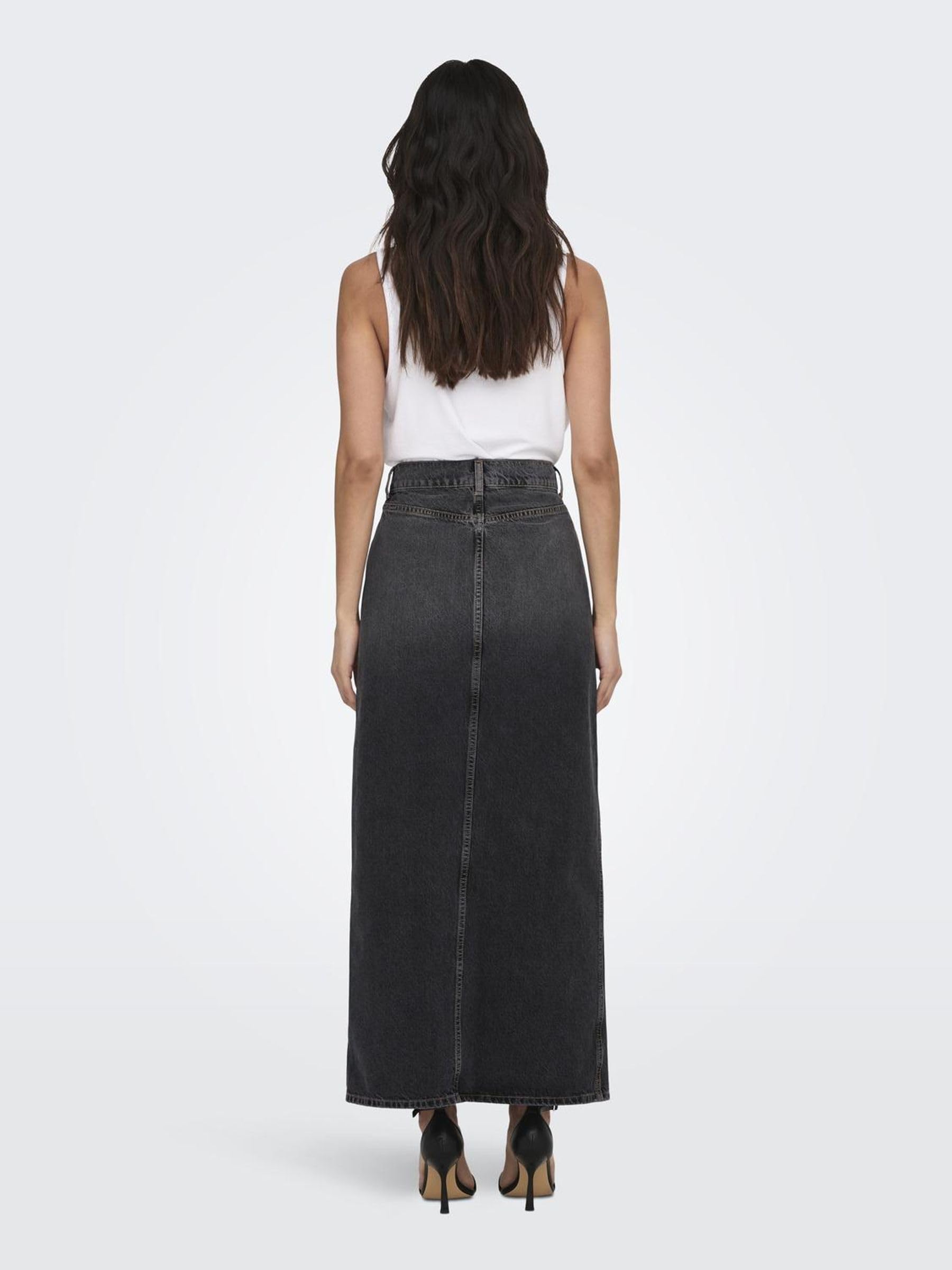 ONLY Jupe Longue en Jean pour Femme avec Fente Stone Denim Wash Taille mi-Haute et Poches Avant.