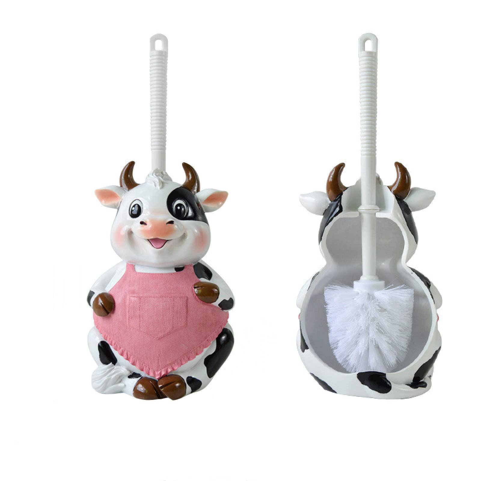 Con base in resina Cartoon Animal Scopino per bagno senza spazzola per la pulizia degli angoli morti, NX0206B Bovini (rosa)