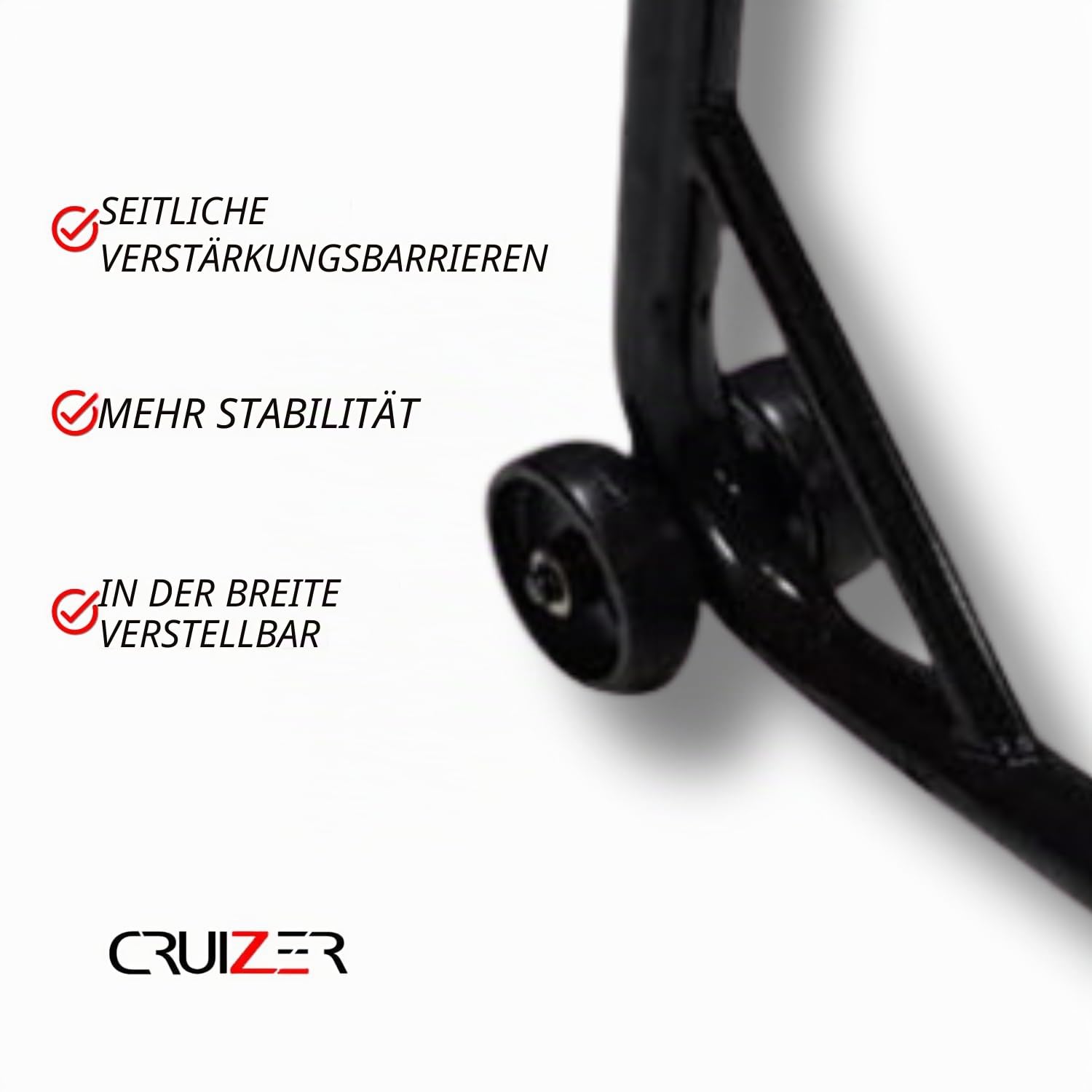 Cruizer Hinterer Motorradständer Gabelbefestigung verstellbar mit 4 Rollen darunter Stangen seitliche Verstärkungen mit max. Tragkraft 300 kg
