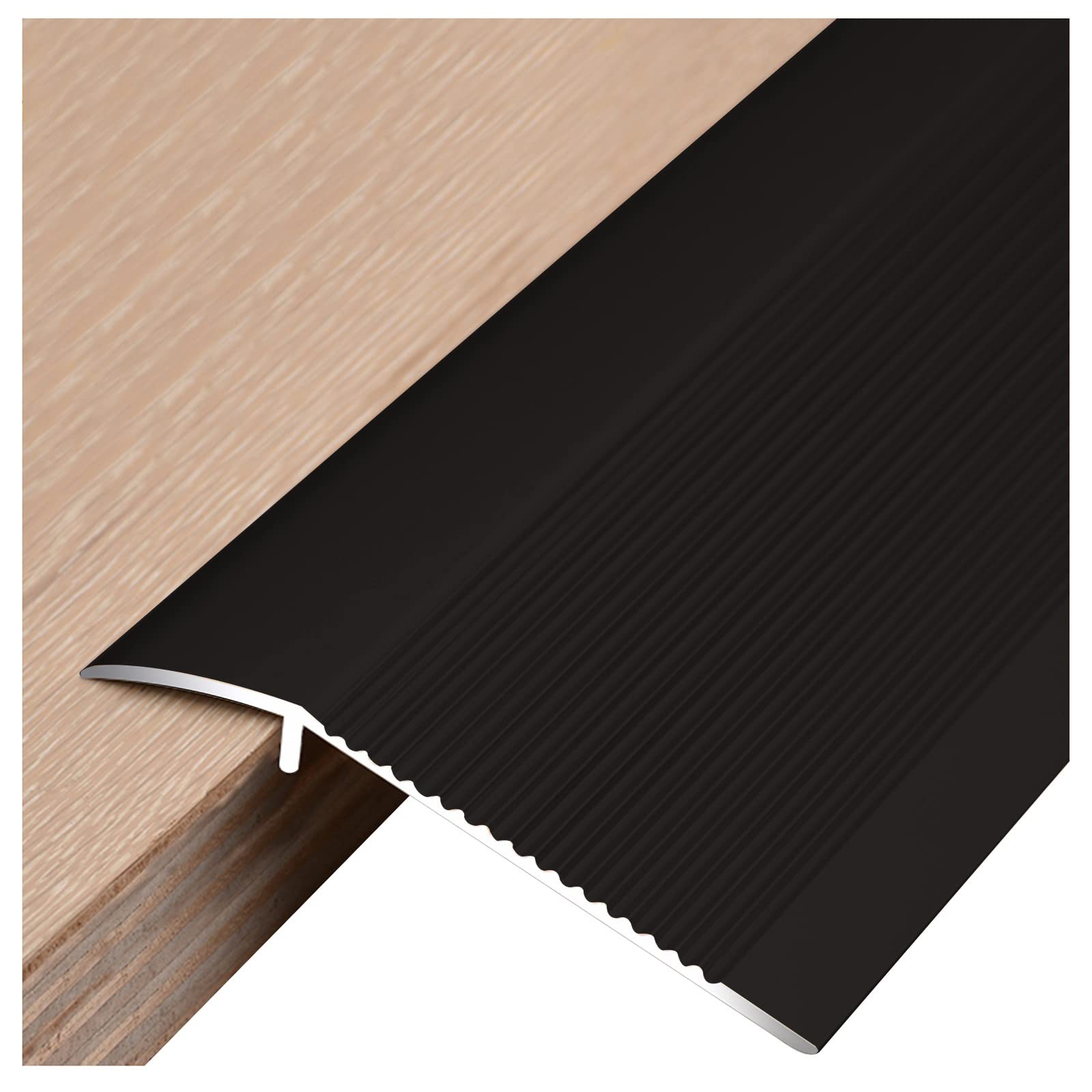 Vinyl Flooring Reducer Flute 4inch Wide Thresholds Ramp,Non-Slip Floor Transition Strip Wood to Tile, for Front Door Doorways(Black,Long 150cm/59.1in)