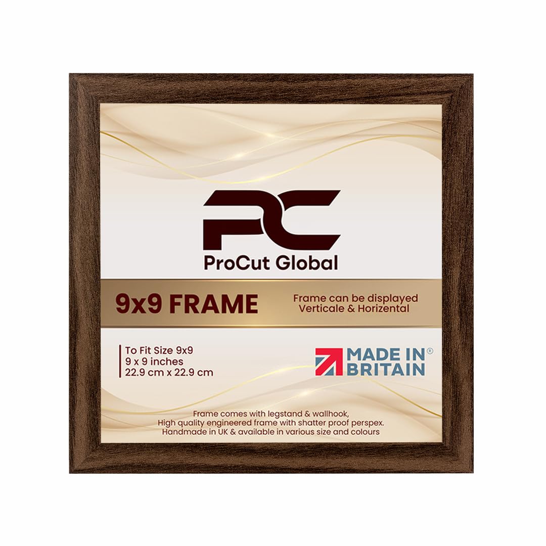 Procut Global 9X9 Walnut Picture Frames – Sleek Wooden Photo Frame with Shatterproof Perspex for Wall or Tabletop – Perfect for Posters, Certificates, Prints–Multiple Sizes & Colors Available