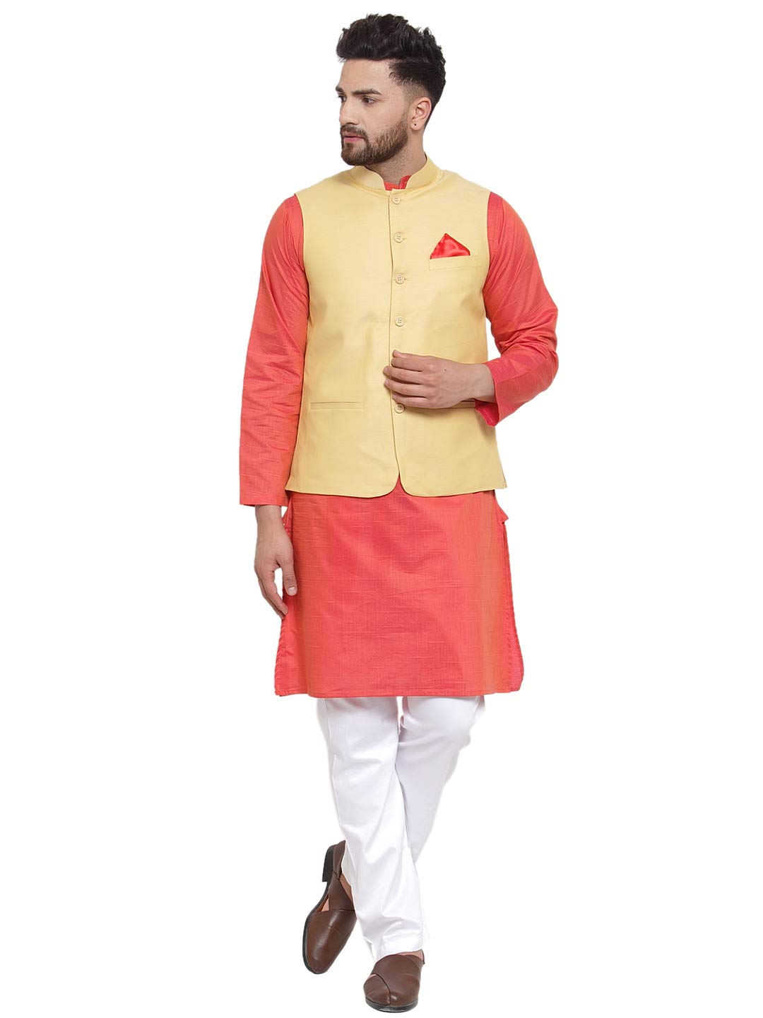 neudis Textured Cotton Nehru Jacket/Waistcoat For Men - Yellow NUD20CTWSWODYW-picture-13