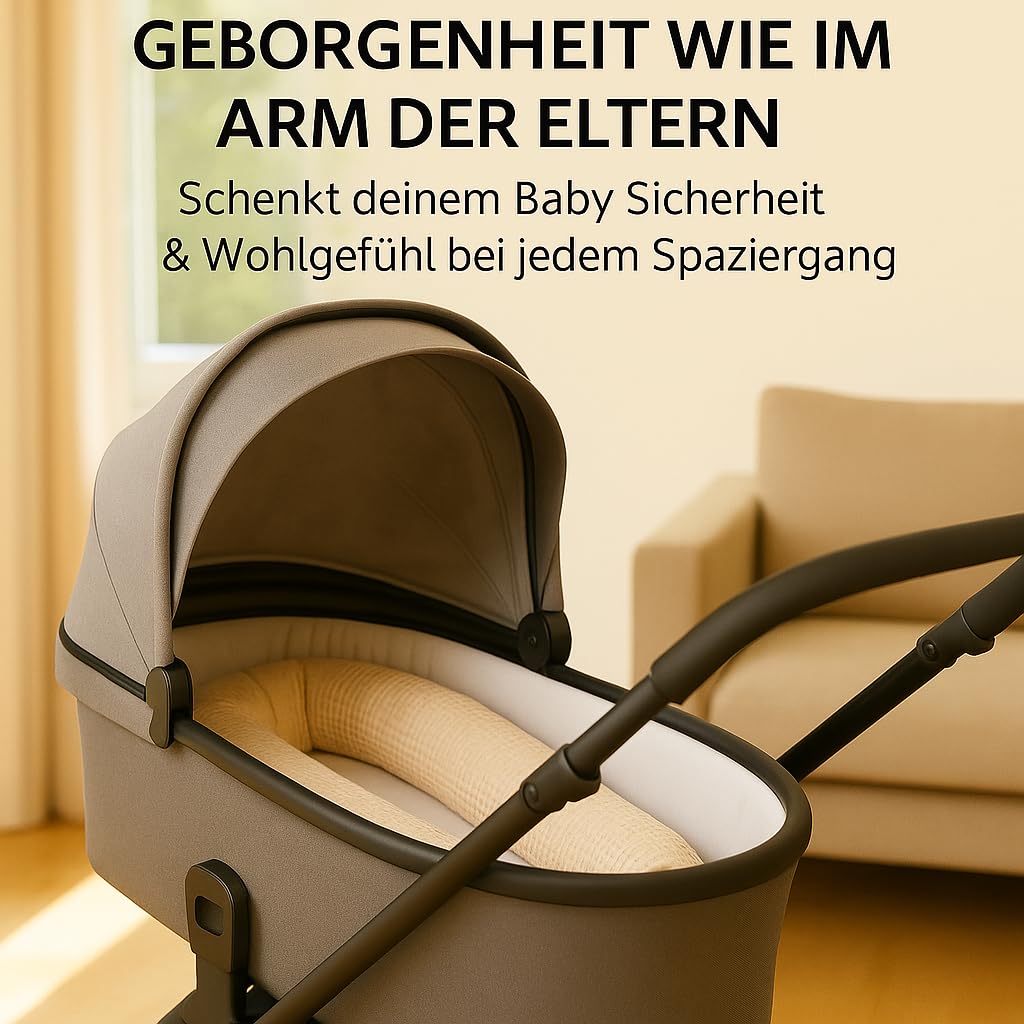 Kinderwagenschlange – Weiche Baby Kuschelschlange für Kinderwagen & Wiege | Handgefertigt aus Baumwolle – atmungsaktiv & hautfreundlich – für Neugeborene 0-9 Monate (Beige)