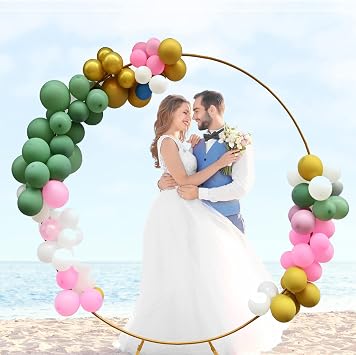 Golden Round Backdrop Stand Circle Wedding Arch Frame 6.7ft Aluminum Balloon Arch Kit for Wedding Graduation Birthday Party and Bridal Shower Photo Background Decoration
