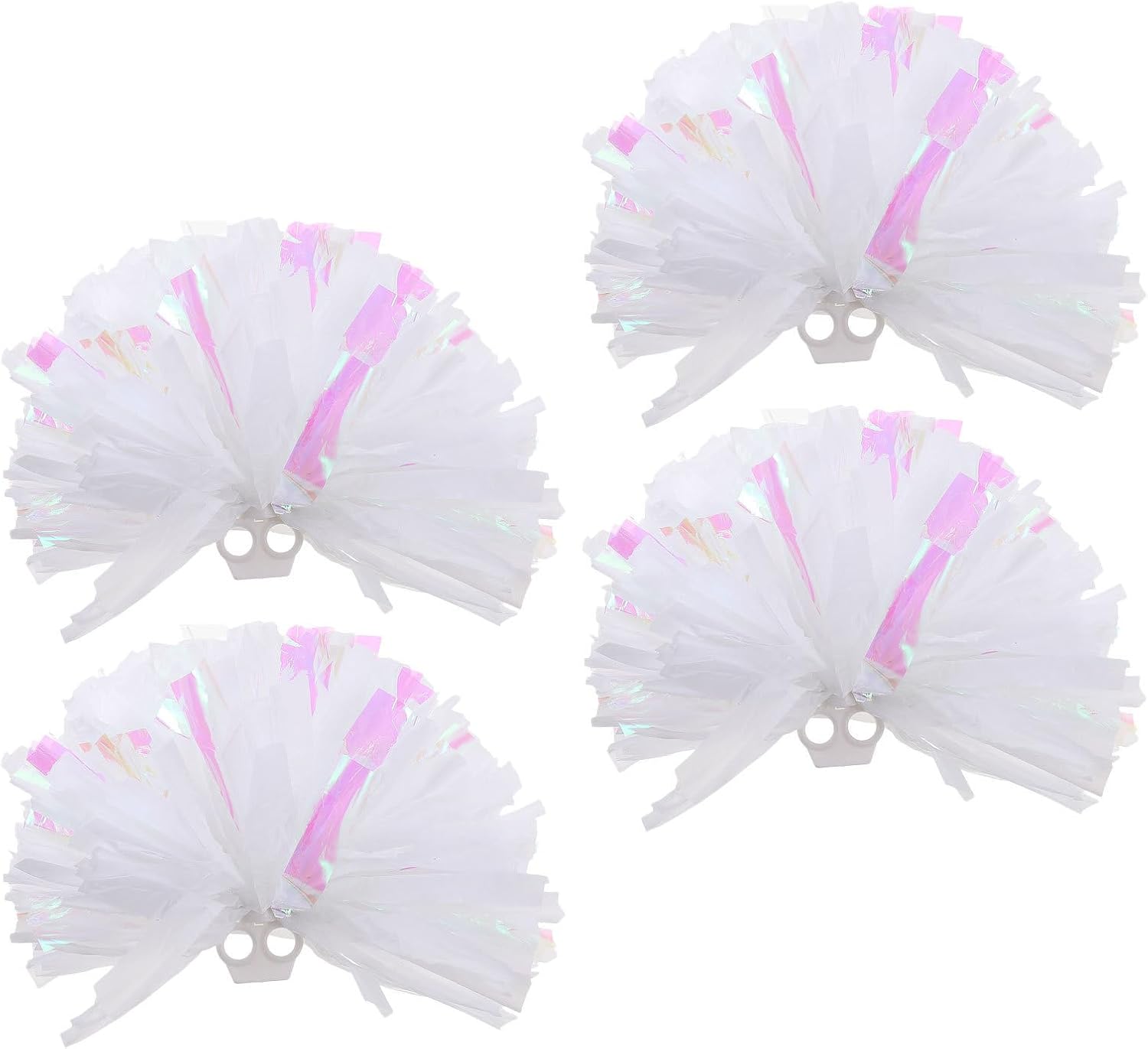 White Cheerleading Pom Poms 4pcs with Ring Handles for Parades