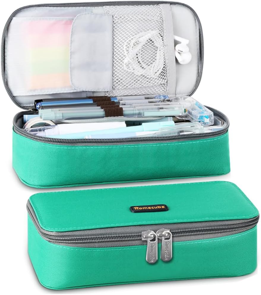 Homecube Capacious Pencil Pen Case Large Storage Bag Pouch Holder Box Desk Organizer with Zipper Big Stationery Case for School & Office Supplies - Green