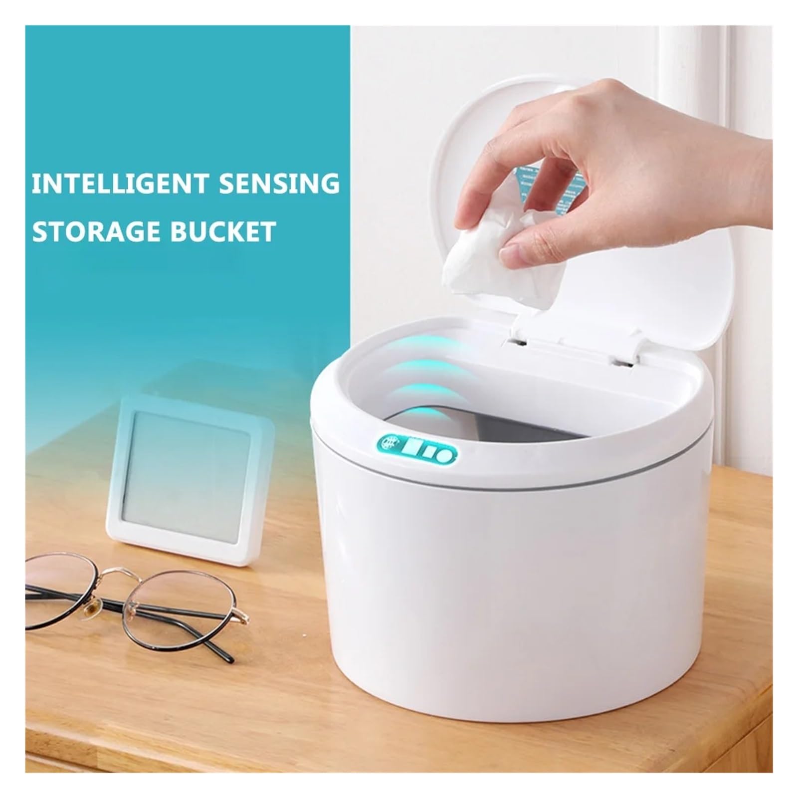 Poubelle De Voiture Poubelle À Capteur Intelligent 3L De Bureau Corbeille Papier Induction Poubelles Automobile(White Rechargeable)