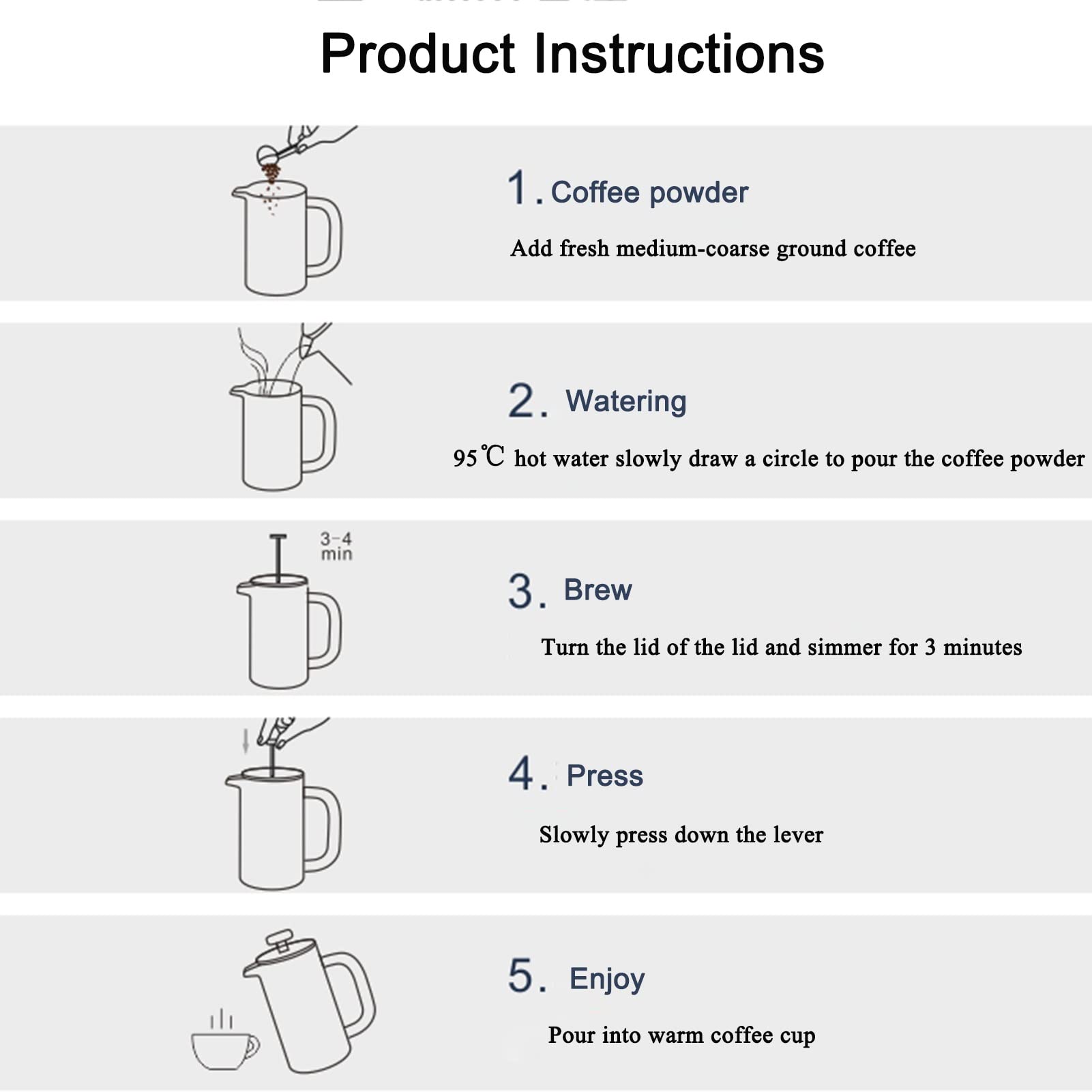 Cafetera Émbolo,Cafetera Francesa De Acero Inoxidable De Grado 304,Aislamiento De Doble Pared Y Pantalla De 3 Filtros,Cafetera De Piston Una Fácil Limpieza,Adecuada Para Camping,Prensa De Café Y Té