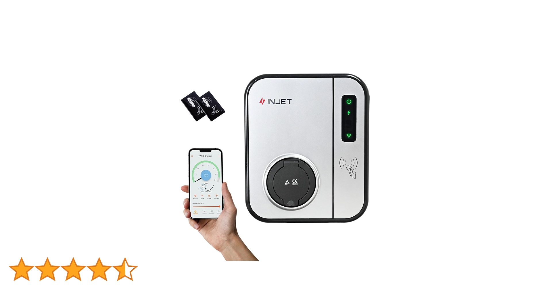 Injet Eco Smart EV Charger | Wallbox | Electric Car Charger Station And Plug -In Hybrid Vehicles | Wifi6 | Single Phase | IP65 | Up To 7.8kW/32A ( Untethered