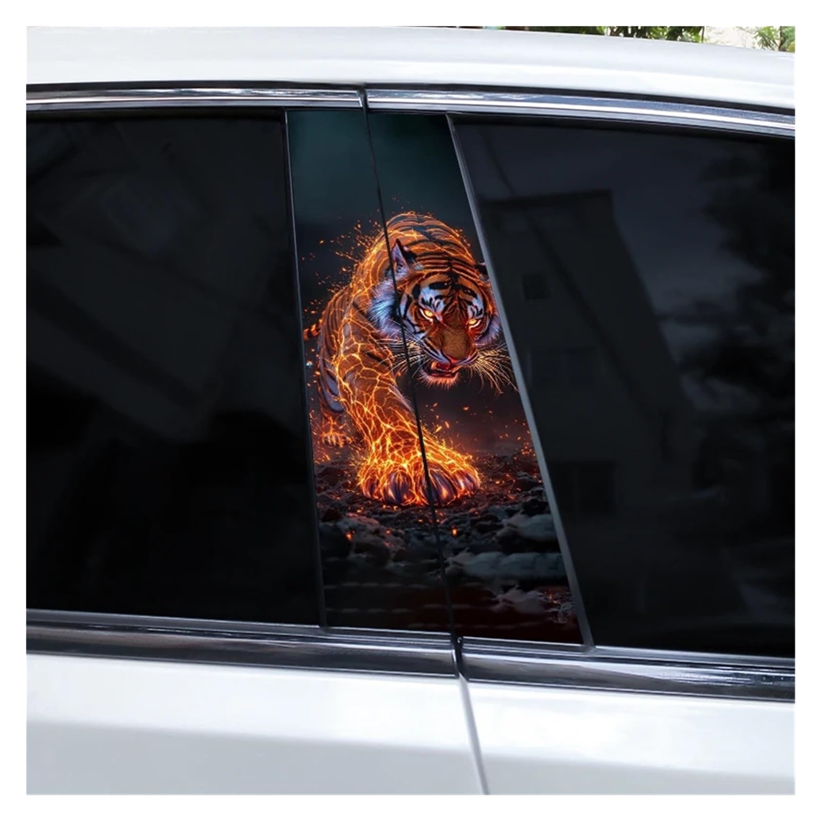 Car Side Decals 2pcs Flaming Tiger Animal Stickers Car Center B-Pillar Anti-Scratch Vinyl DIY Self-Adhesive Decal(Style N)