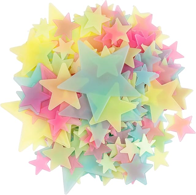 249 Pieces Colorful Glow in The Dark Luminous Stars Fluorescent Noctilucent Plastic Wall Decorations Stickers Mural Decal for Bedroom Kids Girl Baby Room Art Home Ceiling Decor