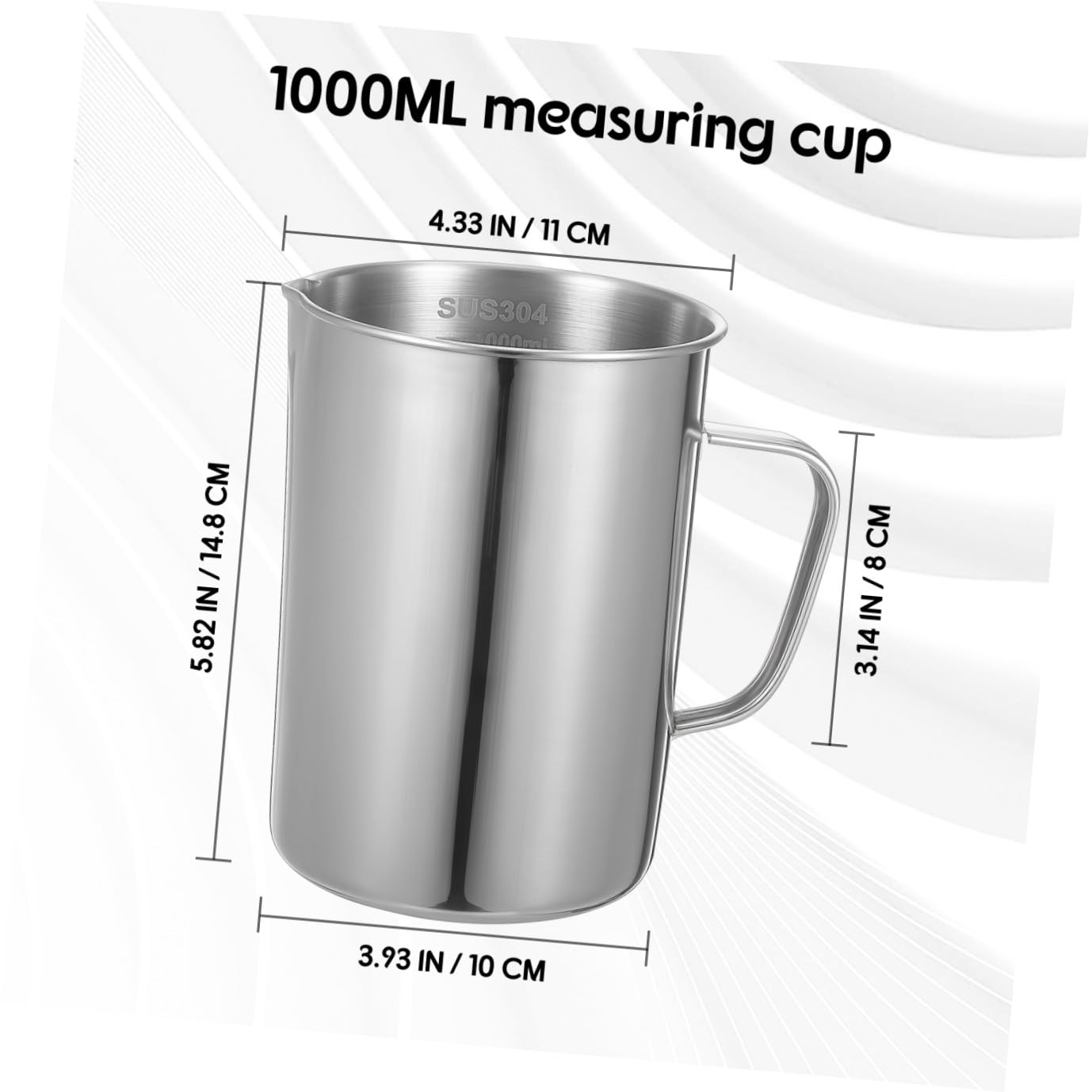 UKCOCO Pichet Doseur en Acier Inoxydable de 1 Litre avec Bécher Gradué pour Laboratoire de Chimie Et Usage Domestique, Couleur Argent.