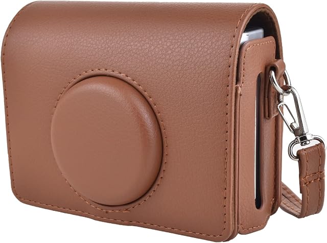 Rieibi Mini EVO Case - Vintage PU Leather Protective Case for Fuji Mini EVO Instant Camera - Removable Case with Adjustable Shoulder Strap - Brown