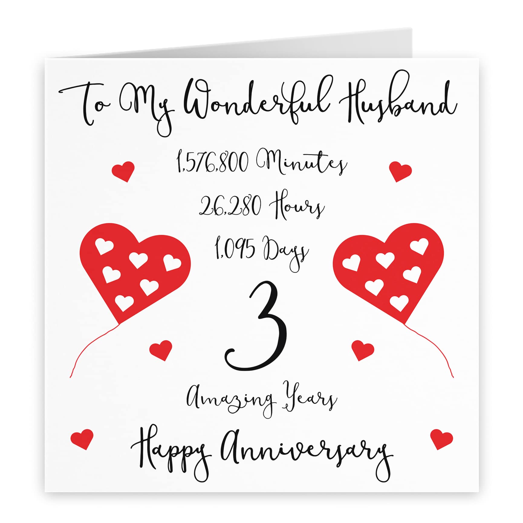 Hunts England - Romantic Husband 3rd Wedding Anniversary Card - To My Wonderful Husband - 3 Amazing Years - Timeless Collection - Image 2