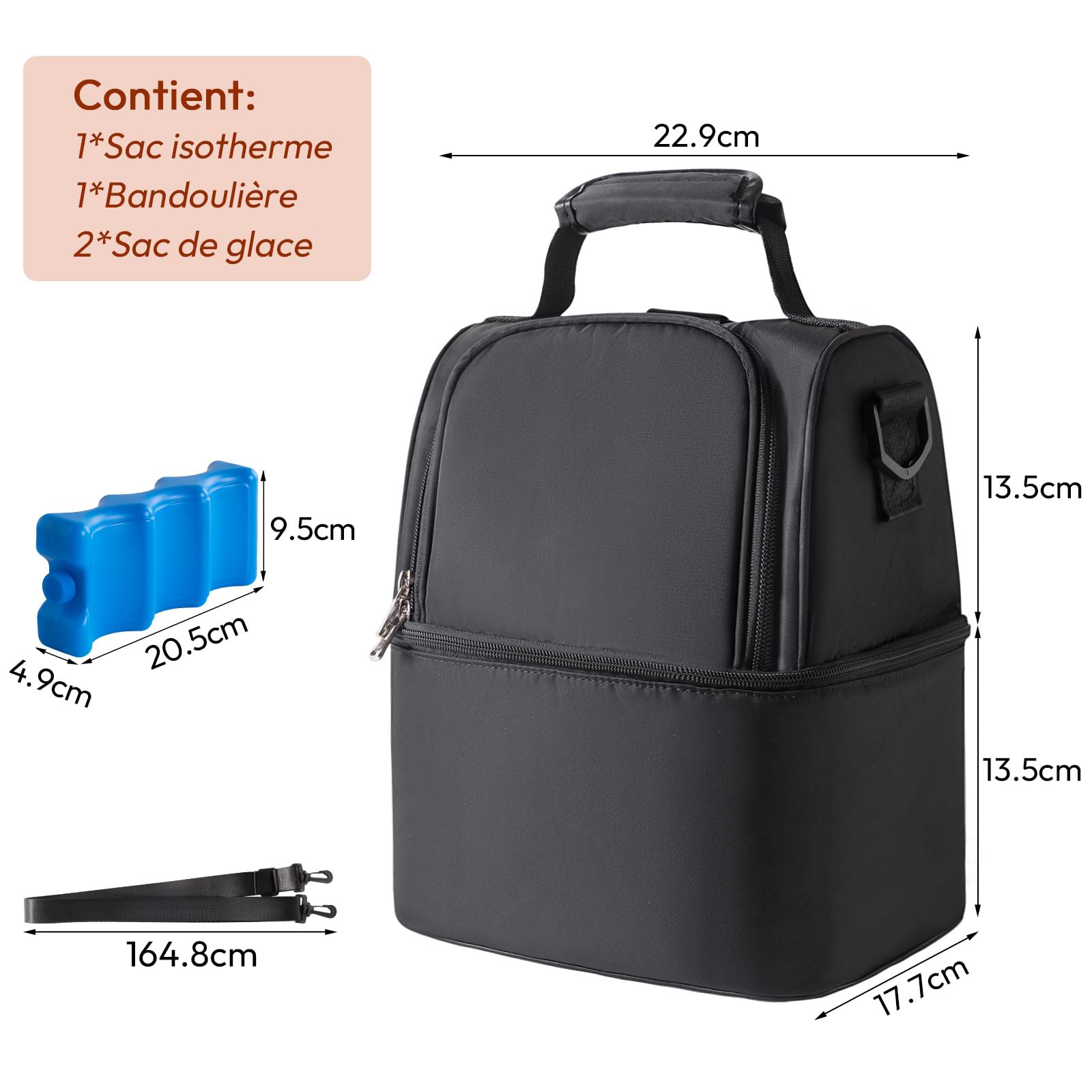 NCVI Sac Isotherme pour biberon, 2 Boîte à Glaçon Inclus, Compatible avec 6 biberons (270 ML), Sac a Dos Isotherme, Sac Isotherme Repas, Conservation Lait Maternel, Chaud/Frais Lunch Bag