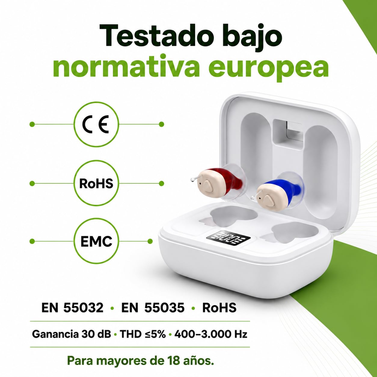 SUUM Amplificador de Sonido Intraauricular Recargable ITE con Estuche de Carga y Funda de Transporte Negra - Amplificador Auditivo BTE Ultraligero, Autoajustable, Prácticamente Invisible para Adultos