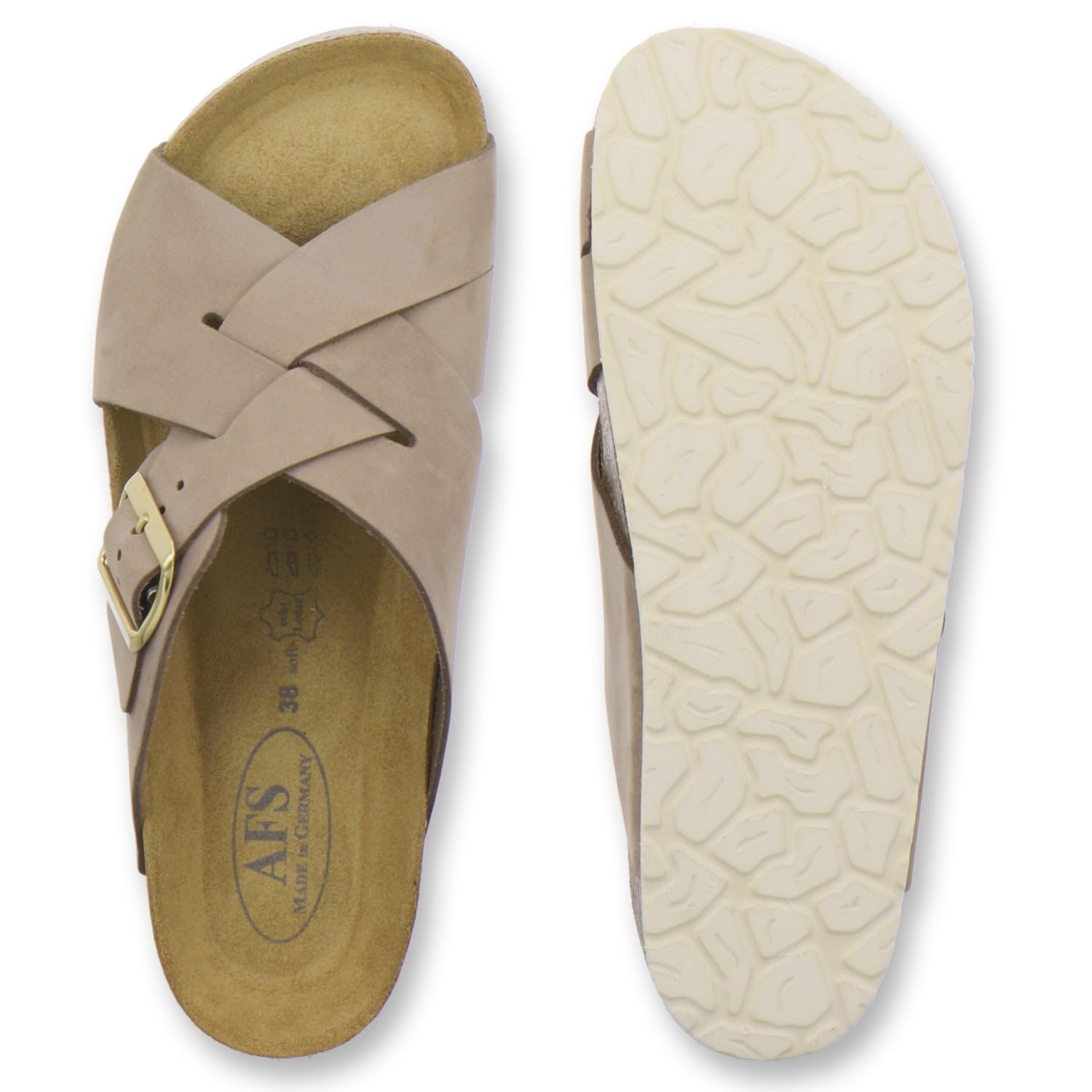 AFS-Schuhe 2141 - Mules tendance pour femme - En cuir véritable - Sandales d'été avec grande boucle - Fabriquées à la main en Allemagne