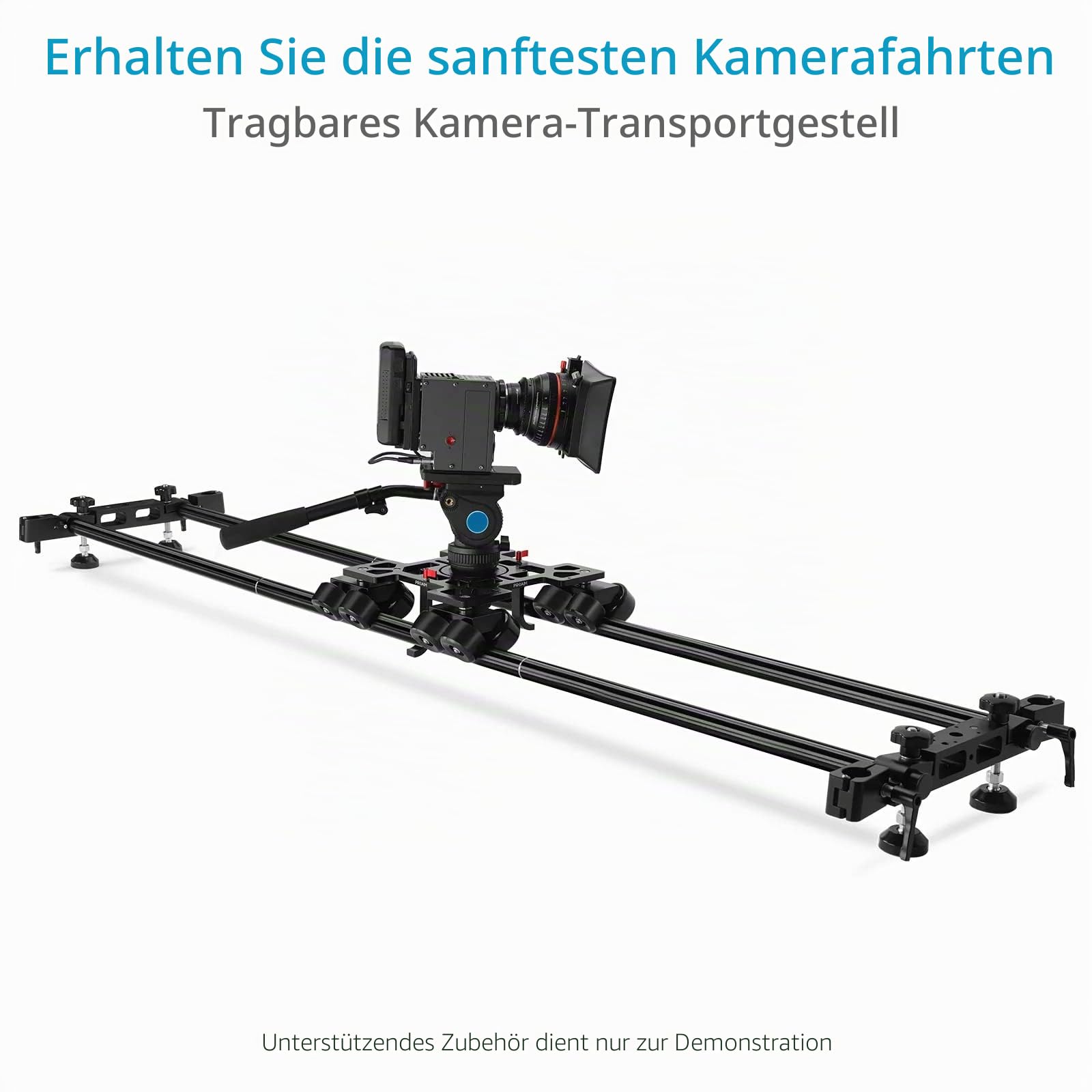 PROAIM Breeza Pro Kamerawagen mit Schiene. Mitchell, 75 mm, 100 mm Schüsselhalterung. Nutzlast bis zu 50kg / 110lb (DL-BRZP-01) | 16-Rad-Dolly mit Doppelkugellagern; Mitchell + 75/100mm Bowl-Mounts, Teleskopklemmen & gepolsterter Tasche