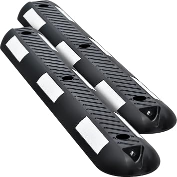 2 Pack Heavy-Duty Rubber 40" Inch Traffic Lane Divider Road Delineator Channelizer Garage Parking Lot Space Separator Curb System - Black