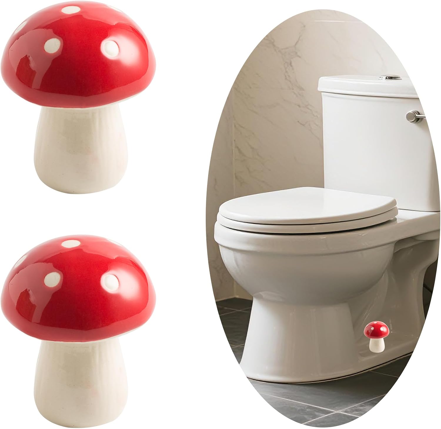 Ceramic Toilet Bolt Covers Decorative, Toilet Screw Cover Caps, Toilet Bolt Caps, Cute Toilet Screw Cover Caps, Set of 2 Toilet Floor Screw Cover Caps, Bathroom Decor (red Mushroom)