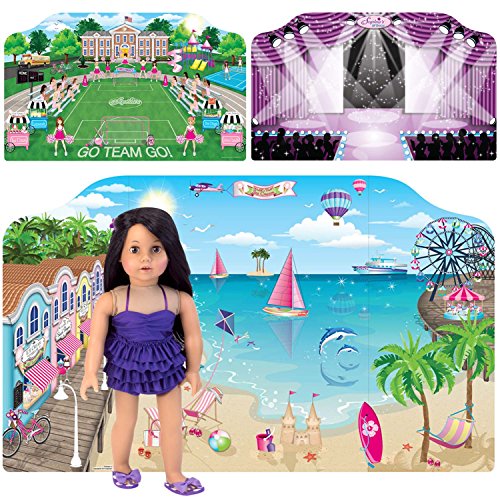 Sophia's Two Separate 18 Inch Doll Backdrops | Doll PlayScenes Includes 3 Scenes, 2 Backdrops | Sports Field, Runway, Beach Scenes