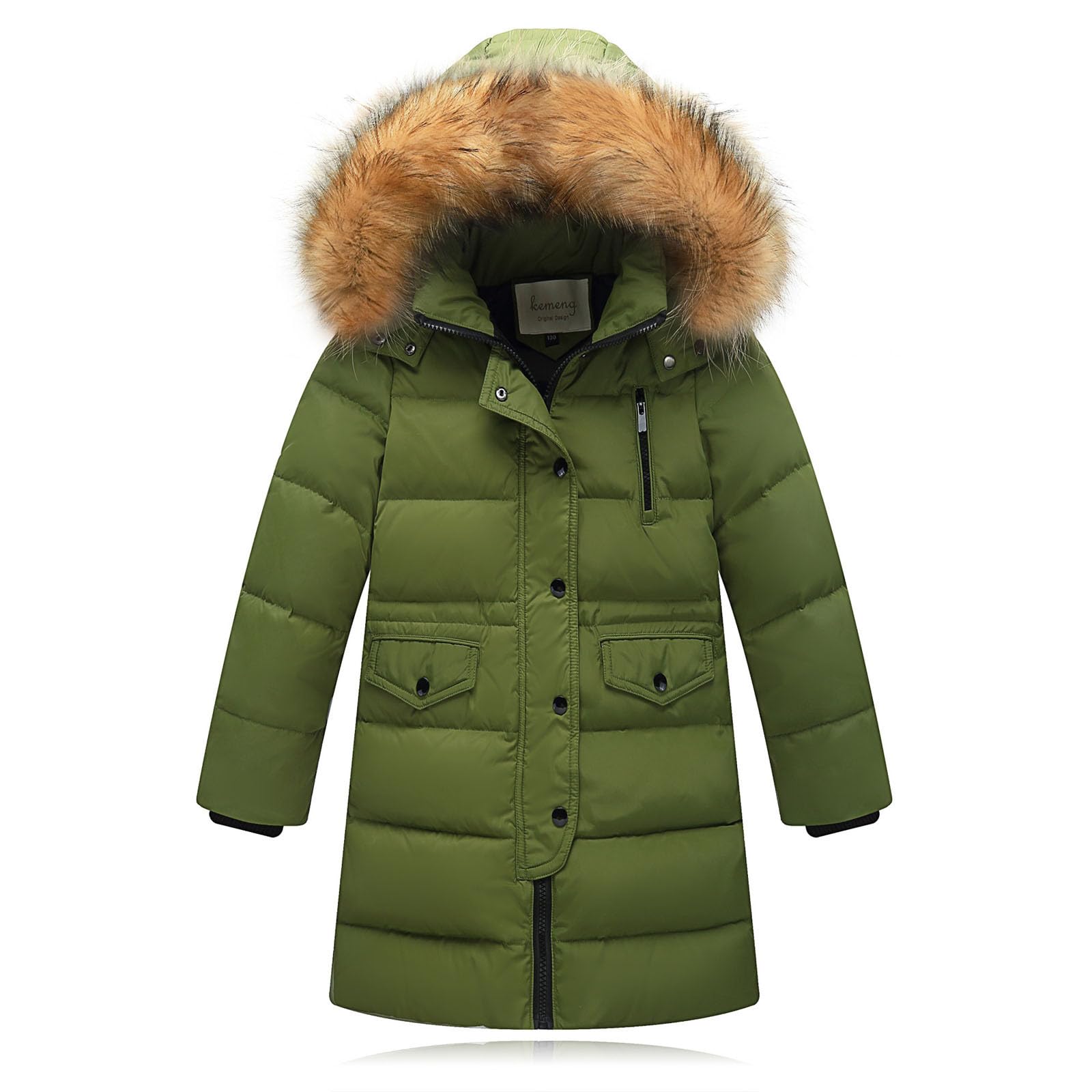 Chaquetas de plumón para niñas, abrigos acolchados gruesos con capucha de piel sintética, resistente al viento, con cremallera, abrigos acolchados versátiles de longitud media para niños de 2