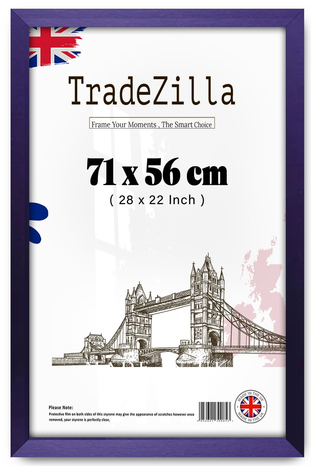 TradeZilla | MDF Poster Frame (71 x 56 CM) Eton Wood Finish Picture Frame for Home & Office, Stylish Wall Gallery Frame with Hanging Hooks for Easy Display [ Purple ]