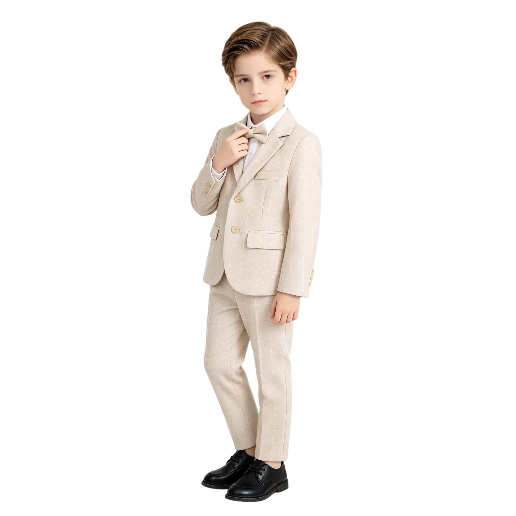 LOLANTA 3-teiliges Jungen Plaid Anzug Set, Eleganter Blazer für Hochzeits-Abschlussball, Formelle Kleidung Jacken-Hose-Fliege Set