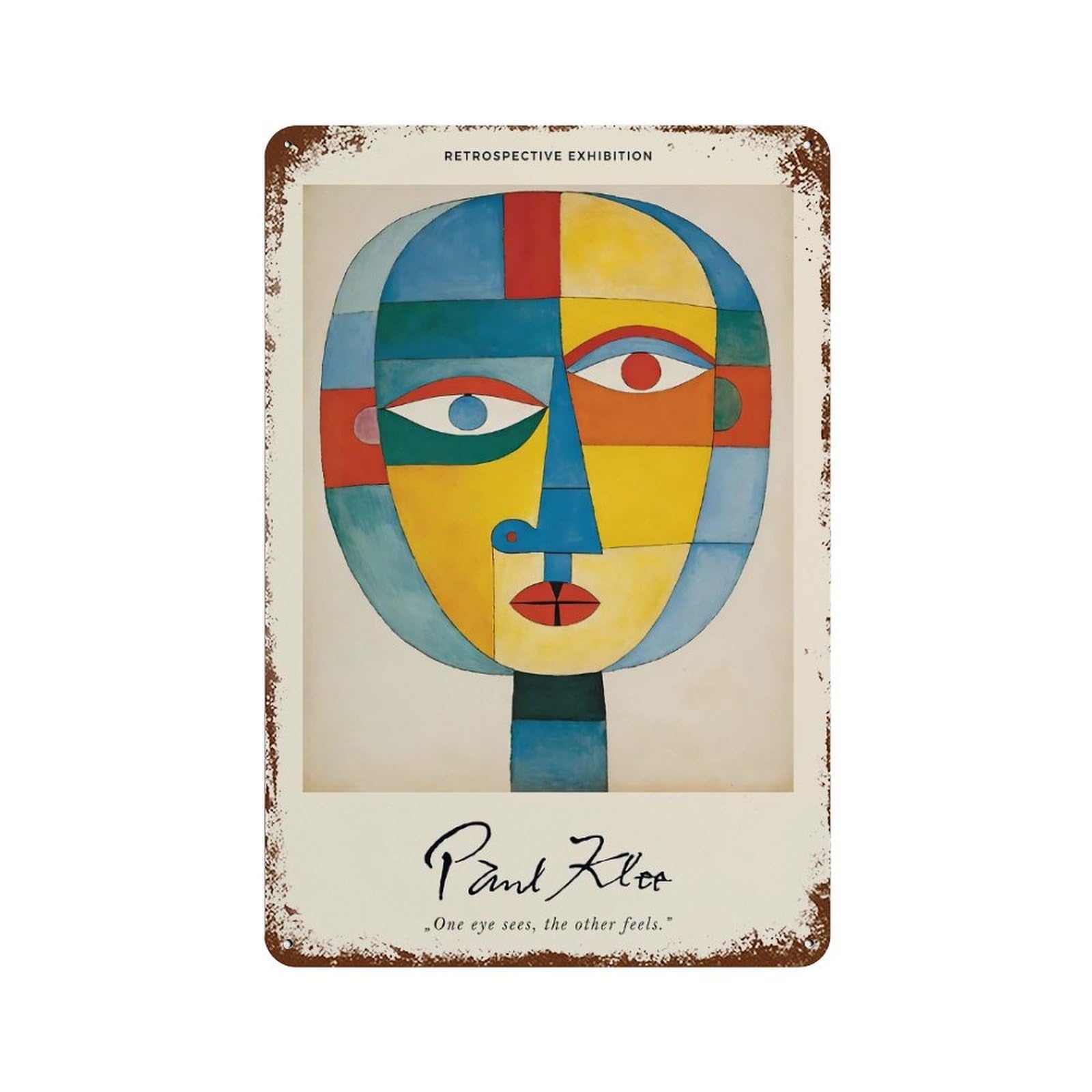 Paul Klee Face Decorative Tin Sign 11.8"x7.9", Shabby Chic Decor for Garage, Pub Or Kitchen
