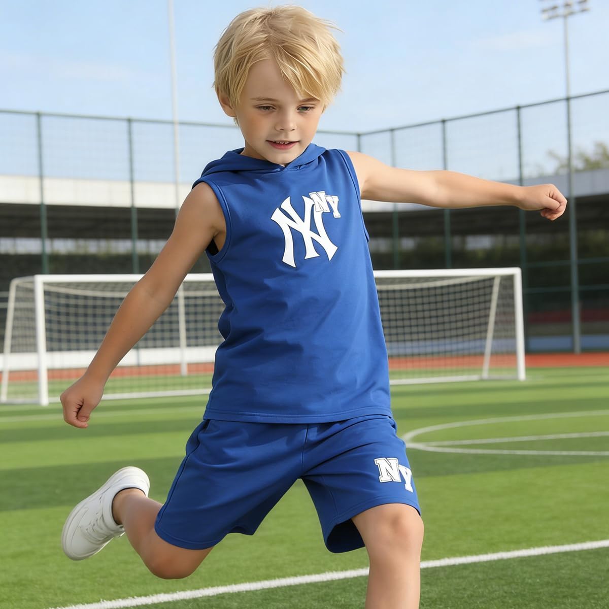 Boys Summer Clothes Hooded Sleeveless Tank Tops Workout Shorts 2 Piece Set Fashion Outfits 5-14 Years