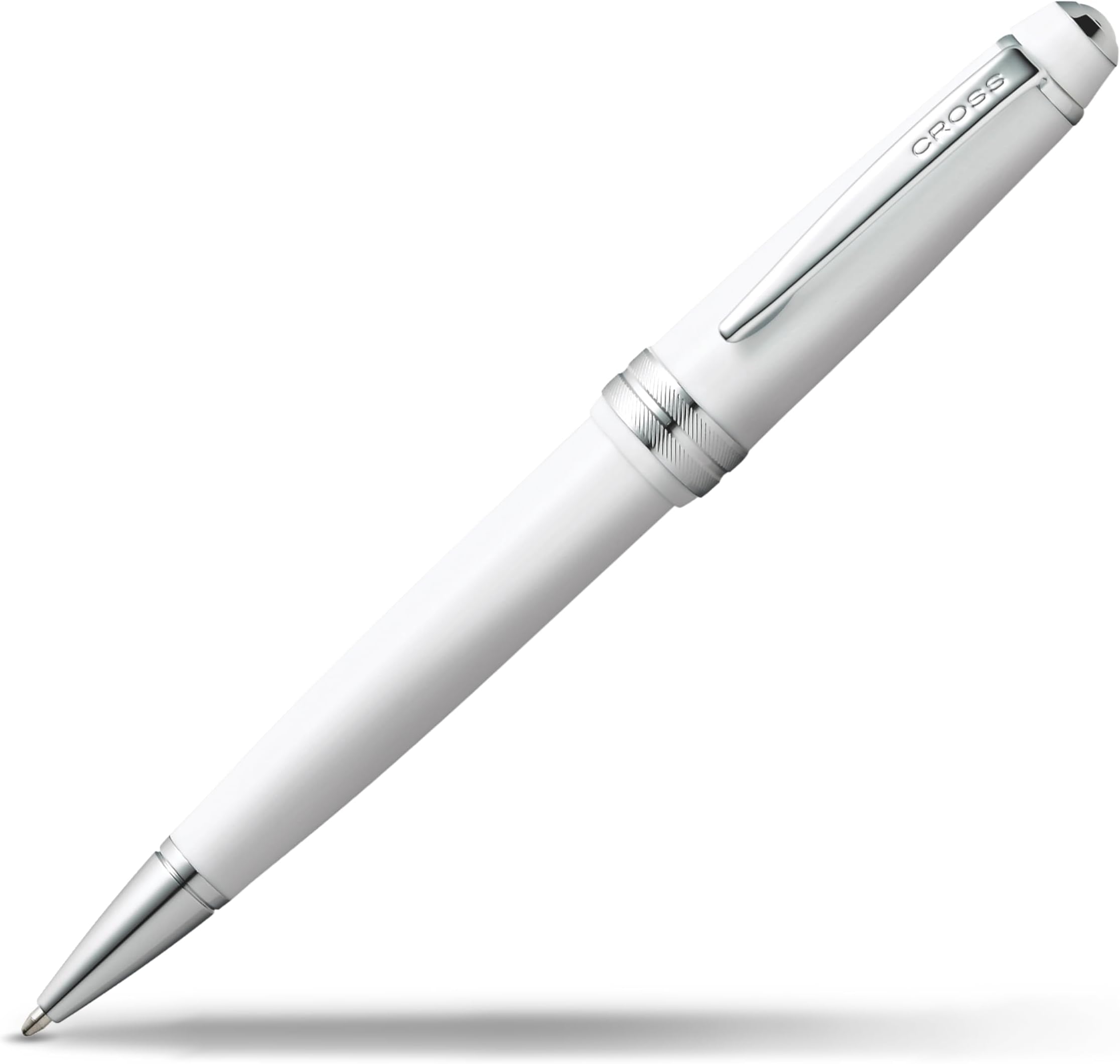 Bailey Light Refillable Click-Off Cap Plastic Ballpoint Pen with Resin Finish, Medium Ballpoint, includes Premium Gift Box and Black Cartridge, 1 Pack, Polished White