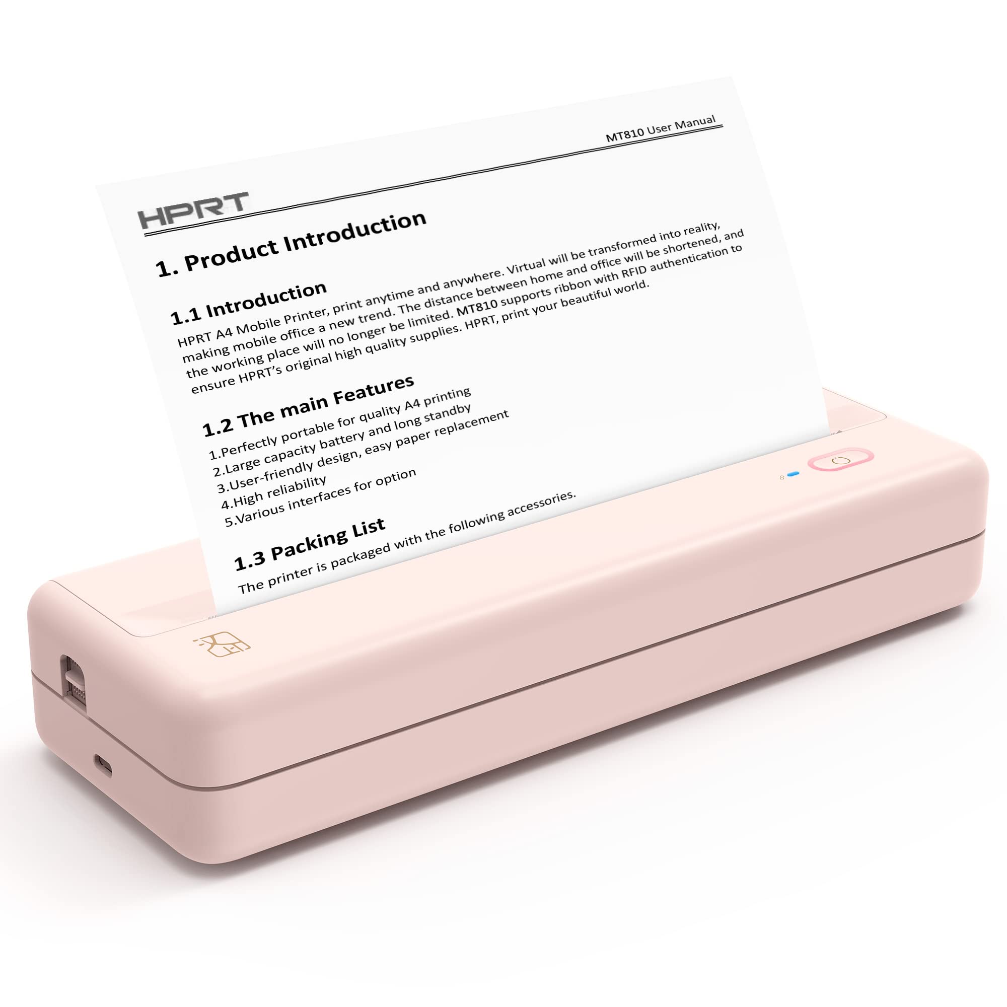 HPRTPortable Travel Printer MT810 - Thermal Inkless Compact Home Printer - Paper Inside Mobile Printer - Bluetooth Compatible Android&iOS,Support 8.3"/4.3" Paper Width and 270 Inch Length of Print