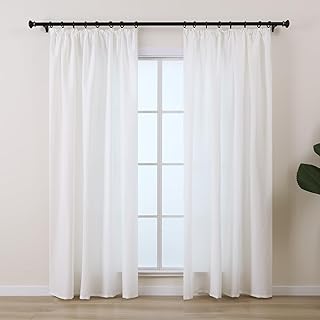 L.Z.E Cortinas Blancas con Cinta fruncidora Cortas, Opacas, Sistema de rieles, Color Blanco, para Dormitorio, salón, Cortina Semitransparente para habitación Infantil, translúcida, 145 cm de Largo