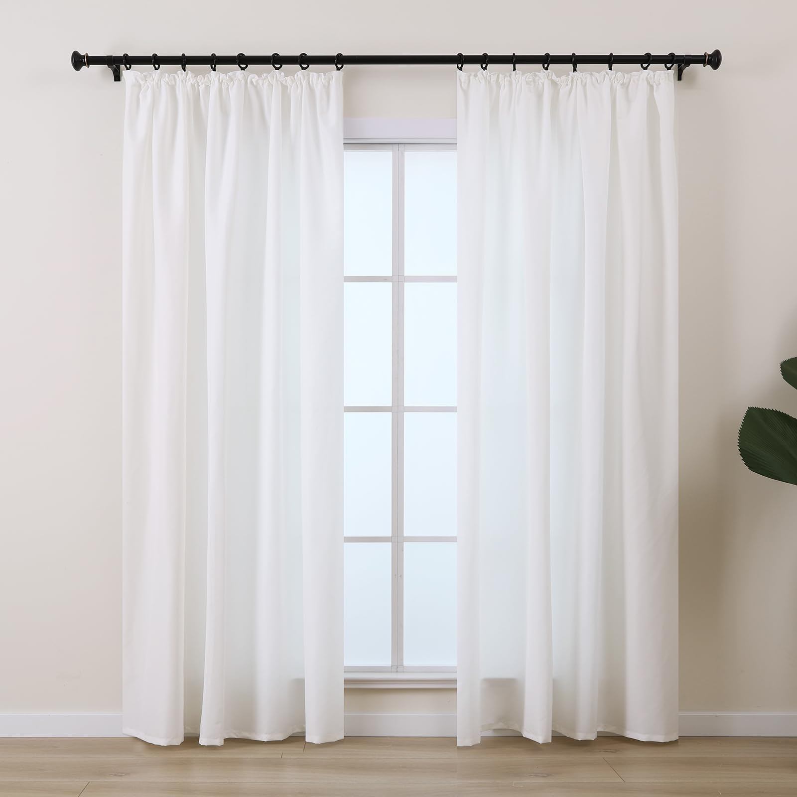 L.Z.E Cortinas Blancas Opacas con Cinta Fruncida, Sistema de rieles Cortas para Dormitorio, salón, Ventana, rieles semitransparentes, Bufandas para habitación Infantil, Colores Naturales, 175 cm de