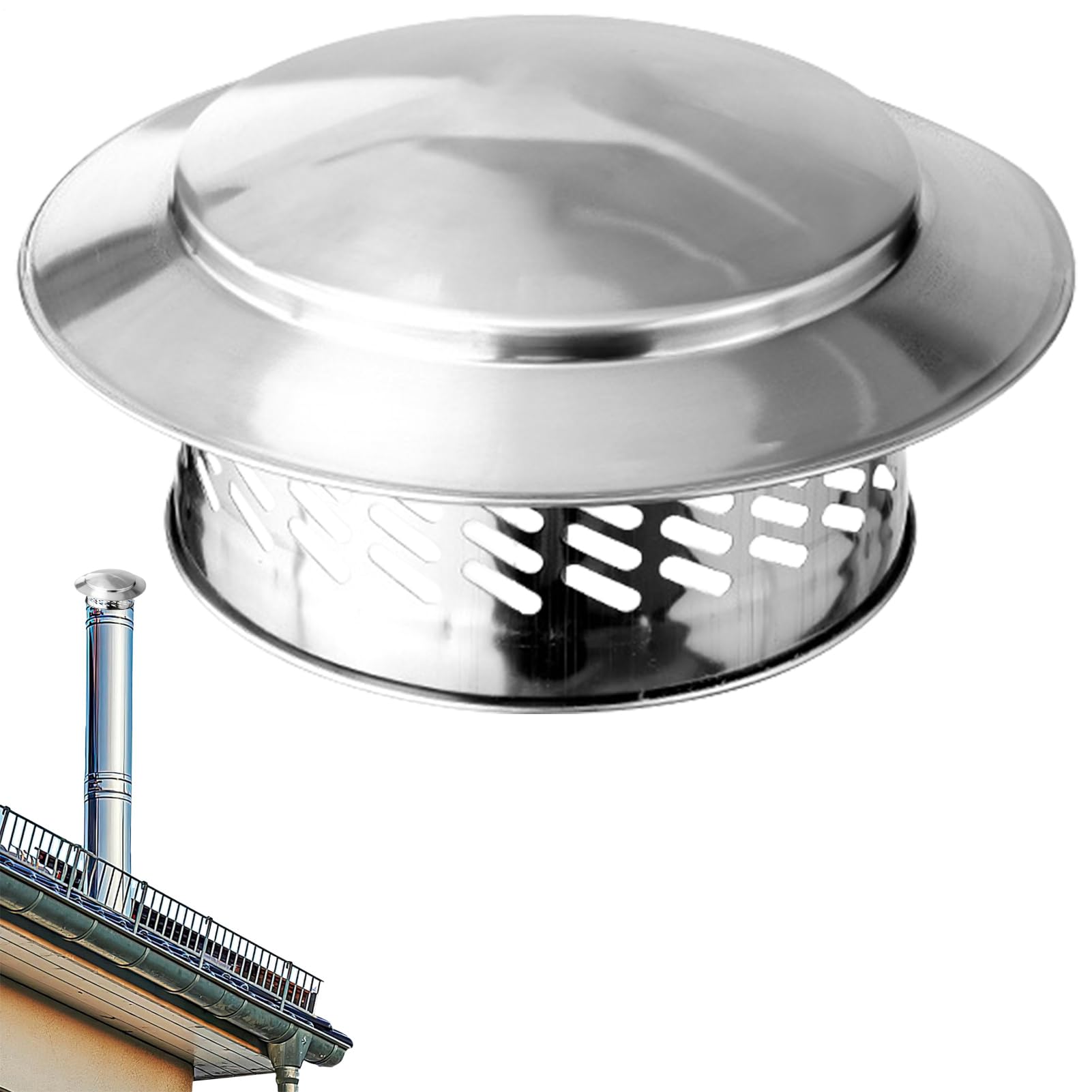 Tapa de tubo de leña con pantalla de acero inoxidable que evita obstrucciones en chimeneas