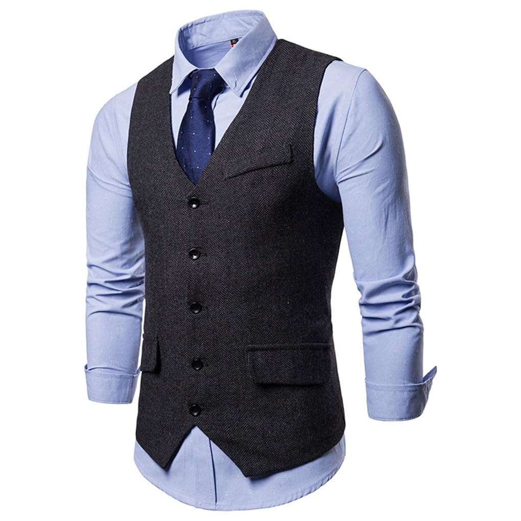 Dninmim Feste formelle Herrenweste, einreihig, schmale Passform, lässig, Business-Jacke